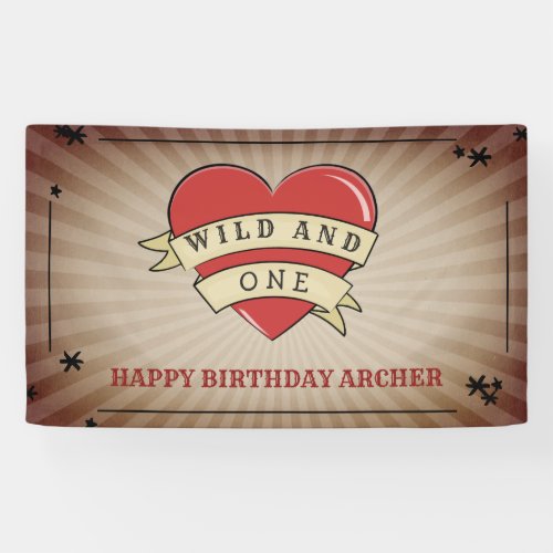 Wild and One Tattoo Heart Birthday Banner