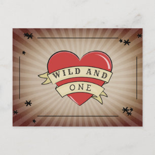 Wild and One Tattoo Heart First Birthday Invitation Postcard