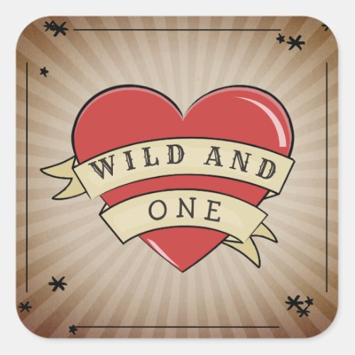 Wild and One Tattoo Heart Third Birthday Square Sticker