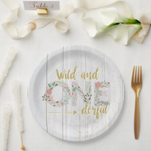 Wild and Onederful Baby Girl First Birthday Paper Paper Plates