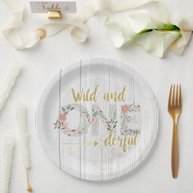 Wild and Onederful Baby Girl First Birthday Paper  Plates (Wedding)