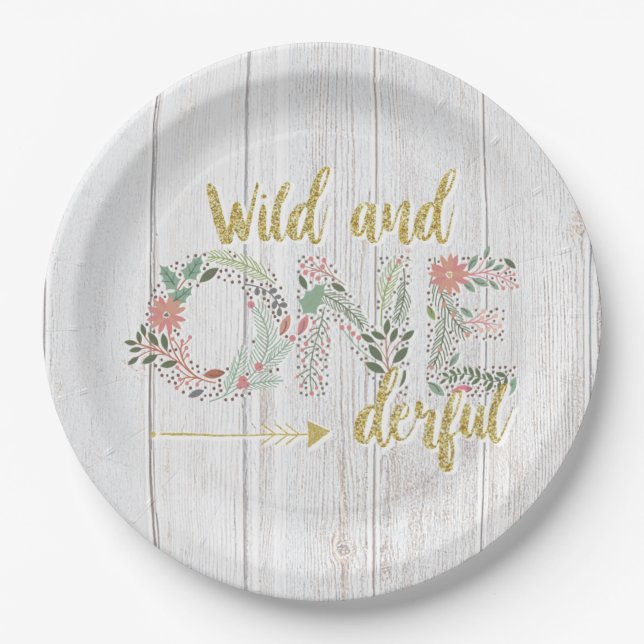Wild and Onederful Baby Girl First Birthday Paper Plates (Front)