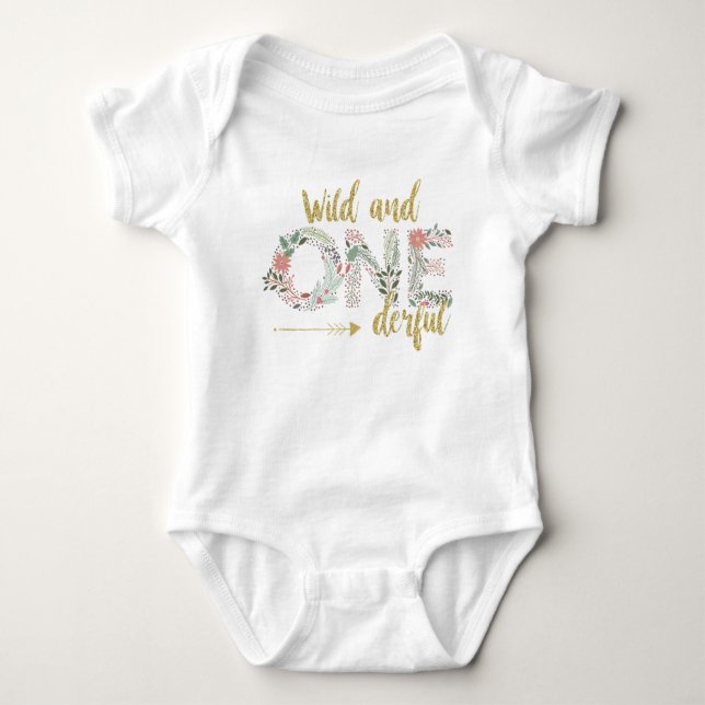 Wild and OneDerful First Birthday Baby Girl Baby Bodysuit (Front)
