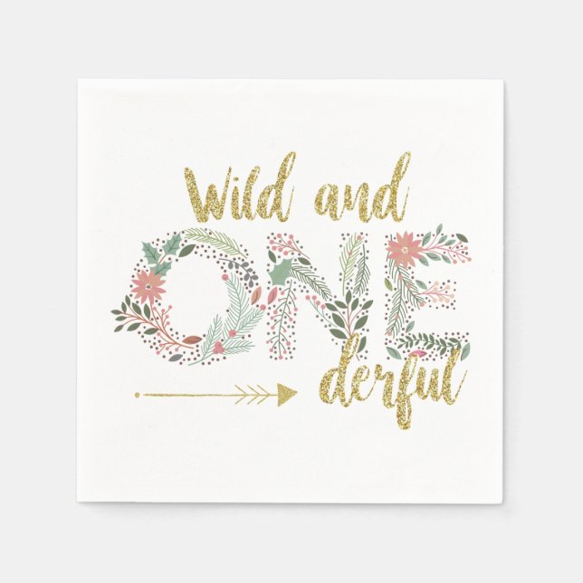 Wild and Onederful First Birthday Baby Girl Napkins (Front)