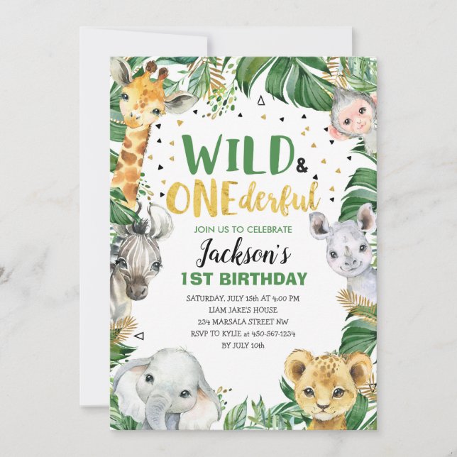 Wild and Onederful Jungle Safari 1st Birthday  Invitation (Front)