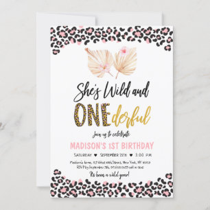 Wild and ONEderful Leopard Print Pink Birthday  Invitation