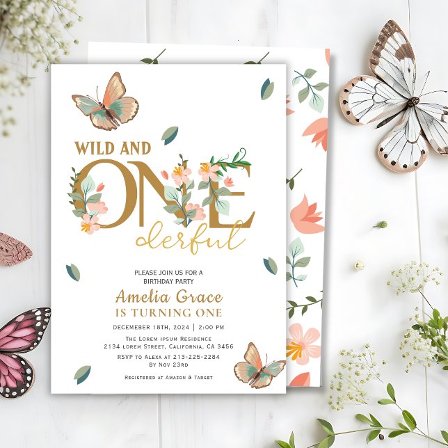 Wild and onederful peach floral 1st birthday  invitation (Creator Uploaded)