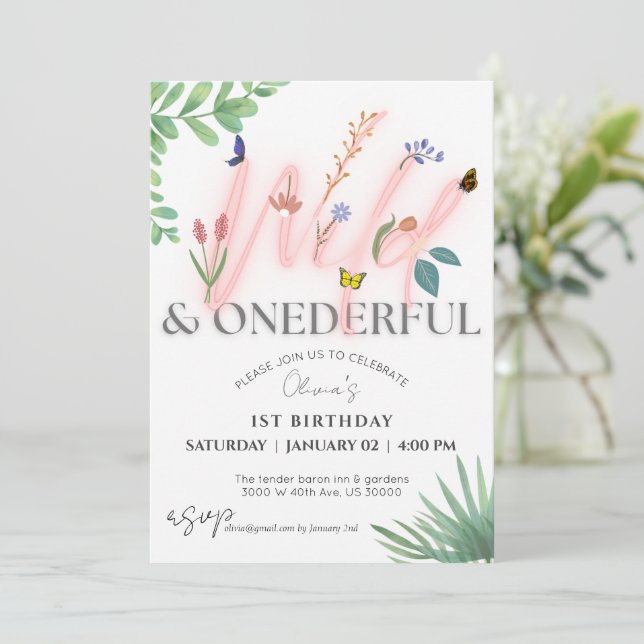 wild and Onederful wildflower 1st birthday  Invitation (Standing Front)