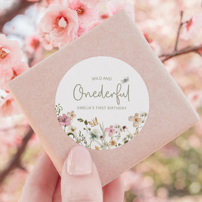 Wild and Onederful Wildflower 1st Birthday Party Classic Round Sticker (Creator Uploaded)