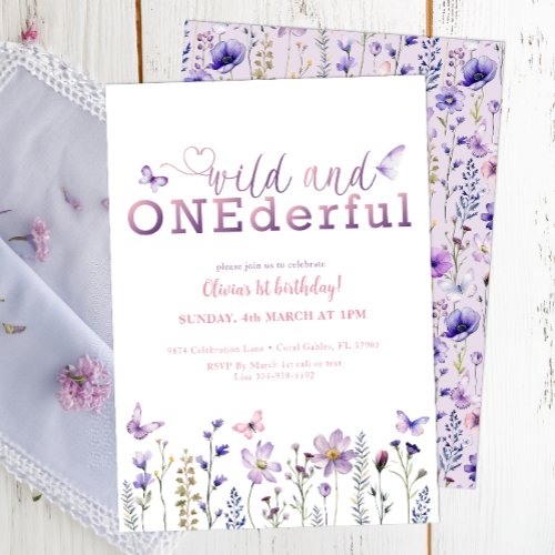 Wild and Onederful Wildflower 1st Birthday Script Invitation