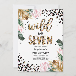 Wild And Seven Leopard Print 7th Birthday Party Invitation