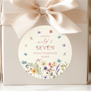 Wild and Seven Wildflower 7th Birthday Party Classic Round Sticker