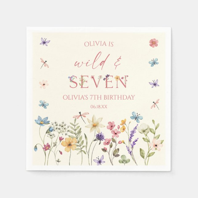 Wild and Seven Wildflower 7th Birthday Party Napkins (Front)
