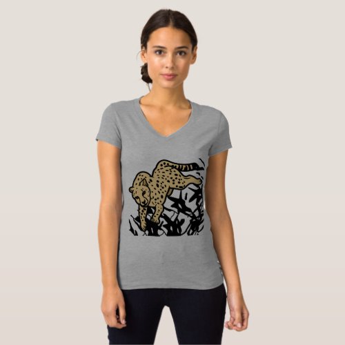 Wild And Striking Leaping Leopard Grey T_Shirt