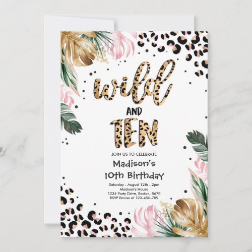 Wild And Ten Leopard Print 10th Birthday Party Invitation