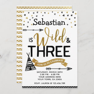 Wild and Three Birthday Invitation