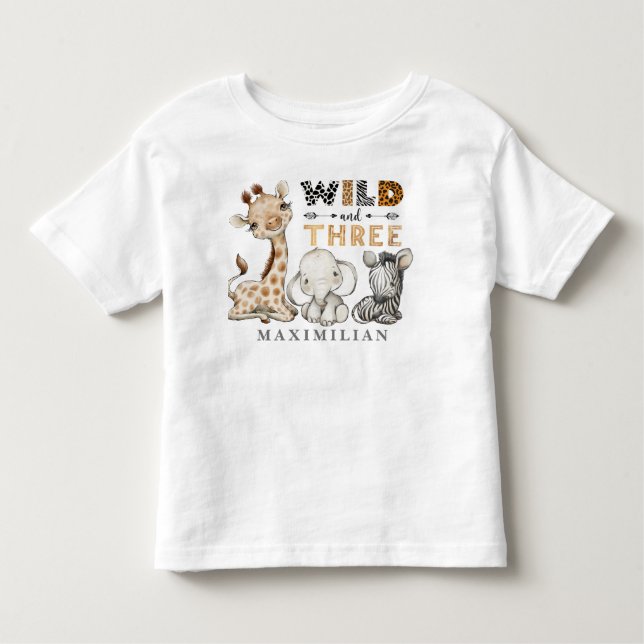 Wild and Three Birthday Jungle Baby T-Shirt (Front)