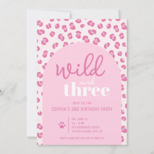 Wild and three girl 3rd birthday party Invitation