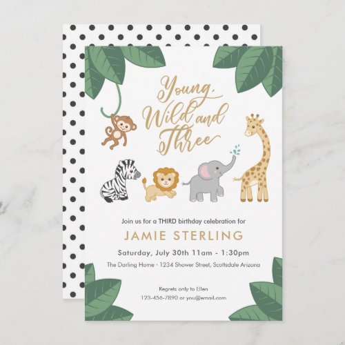 Wild and Three Jungle Safari 3rd Birthday Invitation