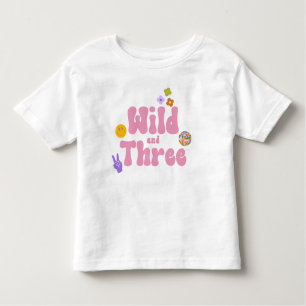 Wild and Three Retro 70's 3rd Third Birthday Pink Toddler T-shirt