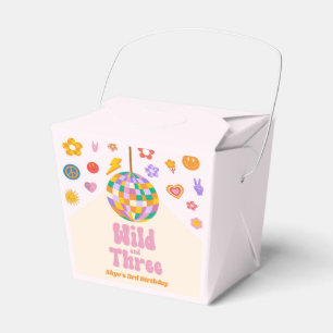 Wild and Three Retro Disco Ball 3rd Birthday Party Favor Boxes