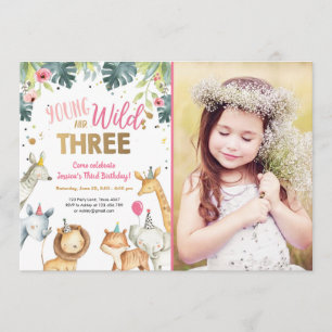 Wild and Three Safari Animals Birthday Invitation