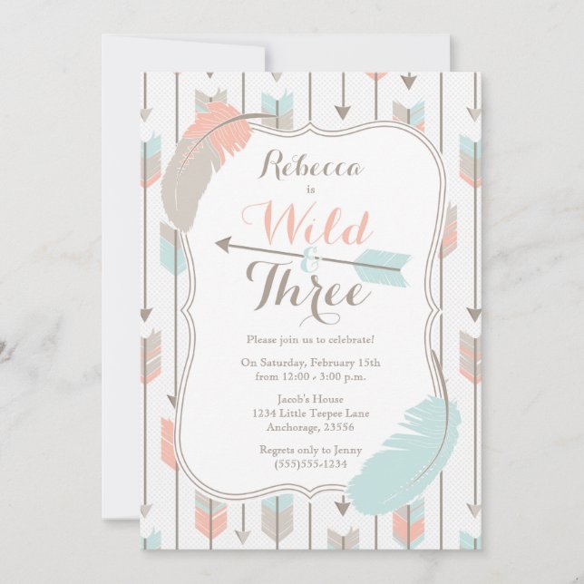 Wild and Three Tribal Arrows Third Birthday Party Invitation (Front)