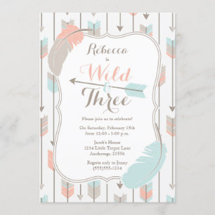 Wild and Three Tribal Arrows Third Birthday Party Invitation