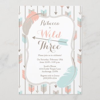 Wild And Three Tribal Arrows Third Birthday Party Invitation by prettypicture at Zazzle