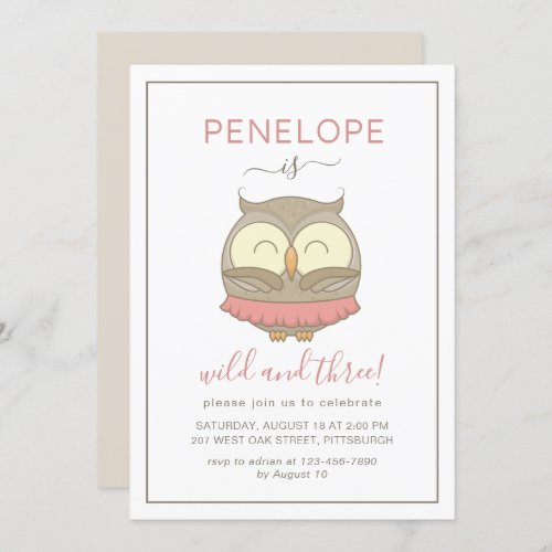 Wild and Three Whimsical Owl Birthday Party Invitation