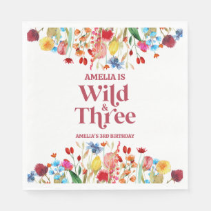 Wild and Three Wildflower Third 3rd Birthday Party Napkins