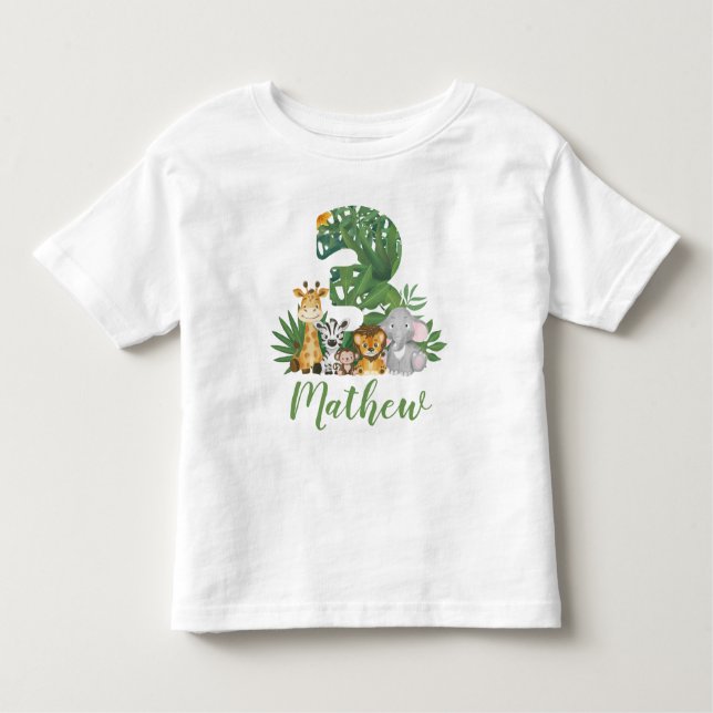 Wild and Tree 3rd Safari Birthday Jungle Animals Toddler T-shirt (Front)