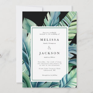 Wild and Tropical Leaves Exotic Foliage Dark Invitation