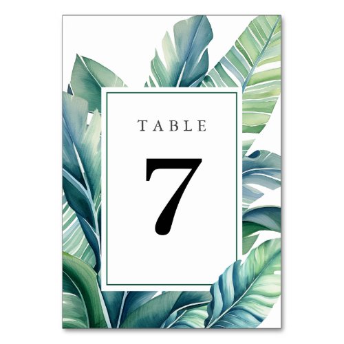 Wild and Tropical Leaves Exotic Foliage Green Table Number