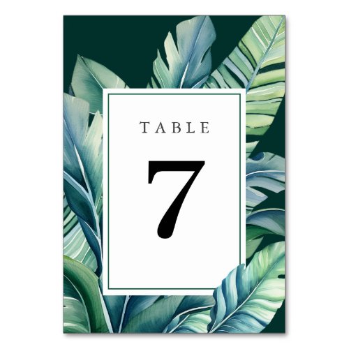 Wild and Tropical Leaves Exotic Foliage Green Table Number