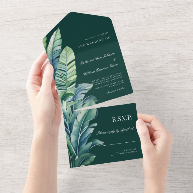 Wild and Tropical Leaves Exotic Foliage Wedding  All In One Invitation (Tearaway)