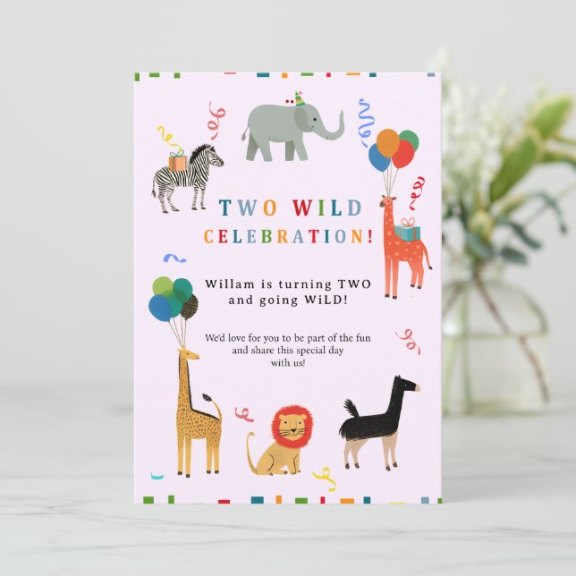 Wild and Whimsical 2nd Birthday Invitation (Standing Front)