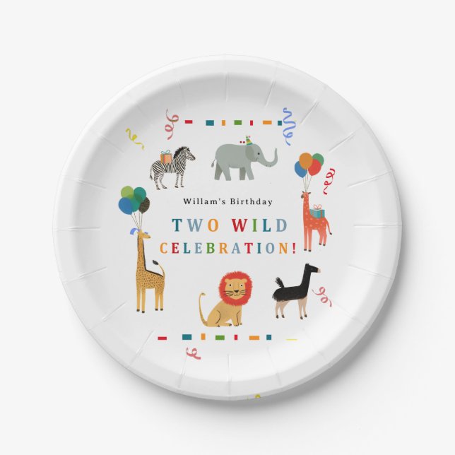 Wild and Whimsical 2nd Birthday Paper Plates (Front)