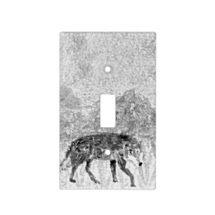 Wild Animal Art Grey Wolf Monochrome Light Switch Cover