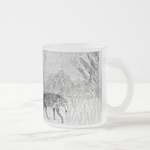 Wild Animal Art Wolf Monochrome Frosted Glass Coffee Mug