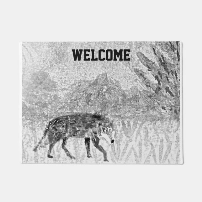 Wild Animal Art Wolf Welcome Doormat (Front)