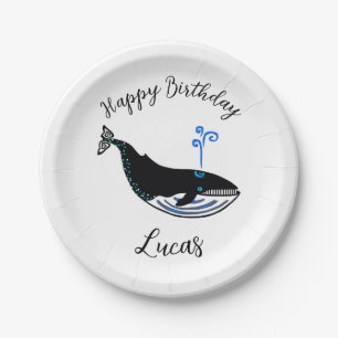 Wild animal - Blue WHALE - Happy Birthday- Party Paper Plates