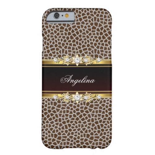 Wild Animal Brown Faux Gold Diamond Jewel Barely There iPhone 6 Case