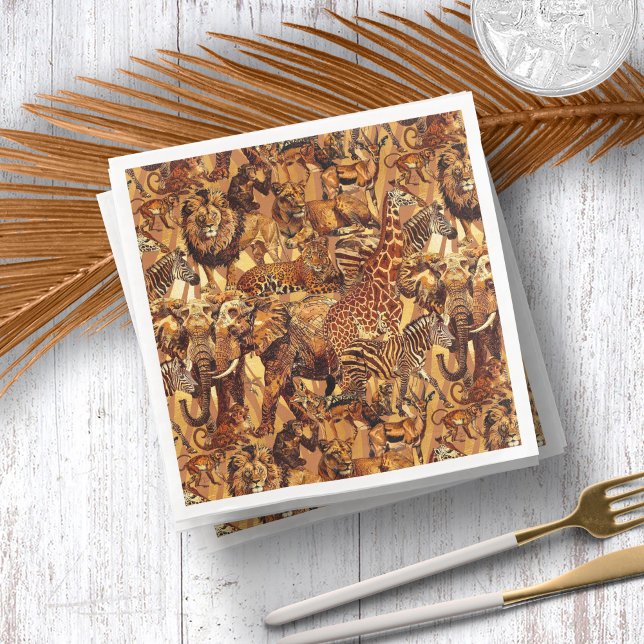 Wild Animal Collage Safari Bachelorette ID1149 Paper Dinner Napkins (Creator Uploaded)