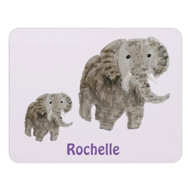 Wild Animal Elephants Custom Named Door Sign (Contemporary Front)