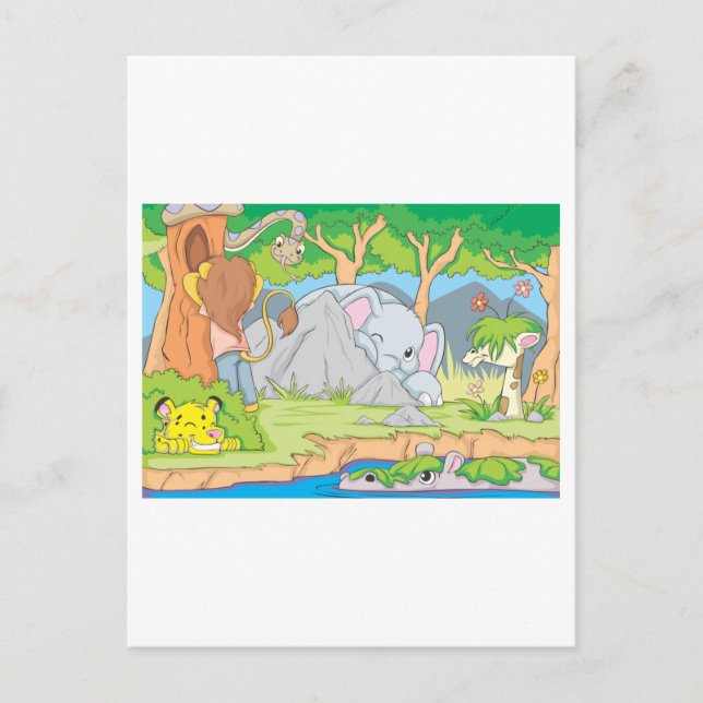 Wild Animal Friends Playing Hide and Seek Postcard (Front)