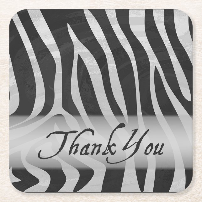 Wild Animal Gray Pattern Thank You Square Paper Coaster (Front)