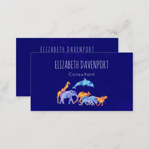Wild Animal Herd Colorful Watercolor Business Card