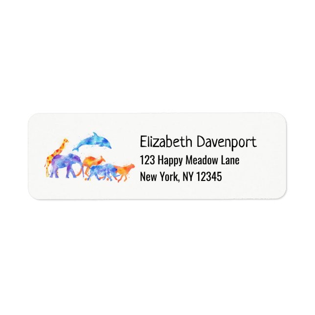 Wild Animal Herd Colorful Watercolor Label (Front)