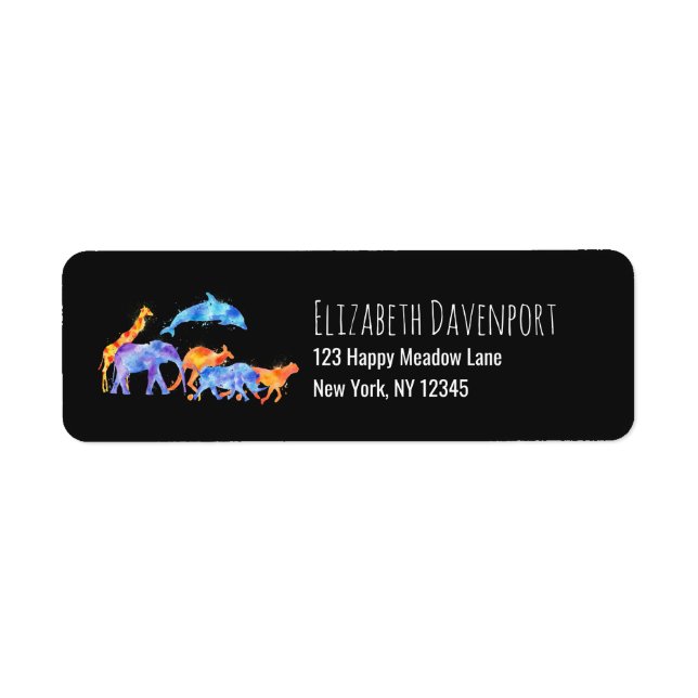 Wild Animal Herd Colorful Watercolor Label (Front)